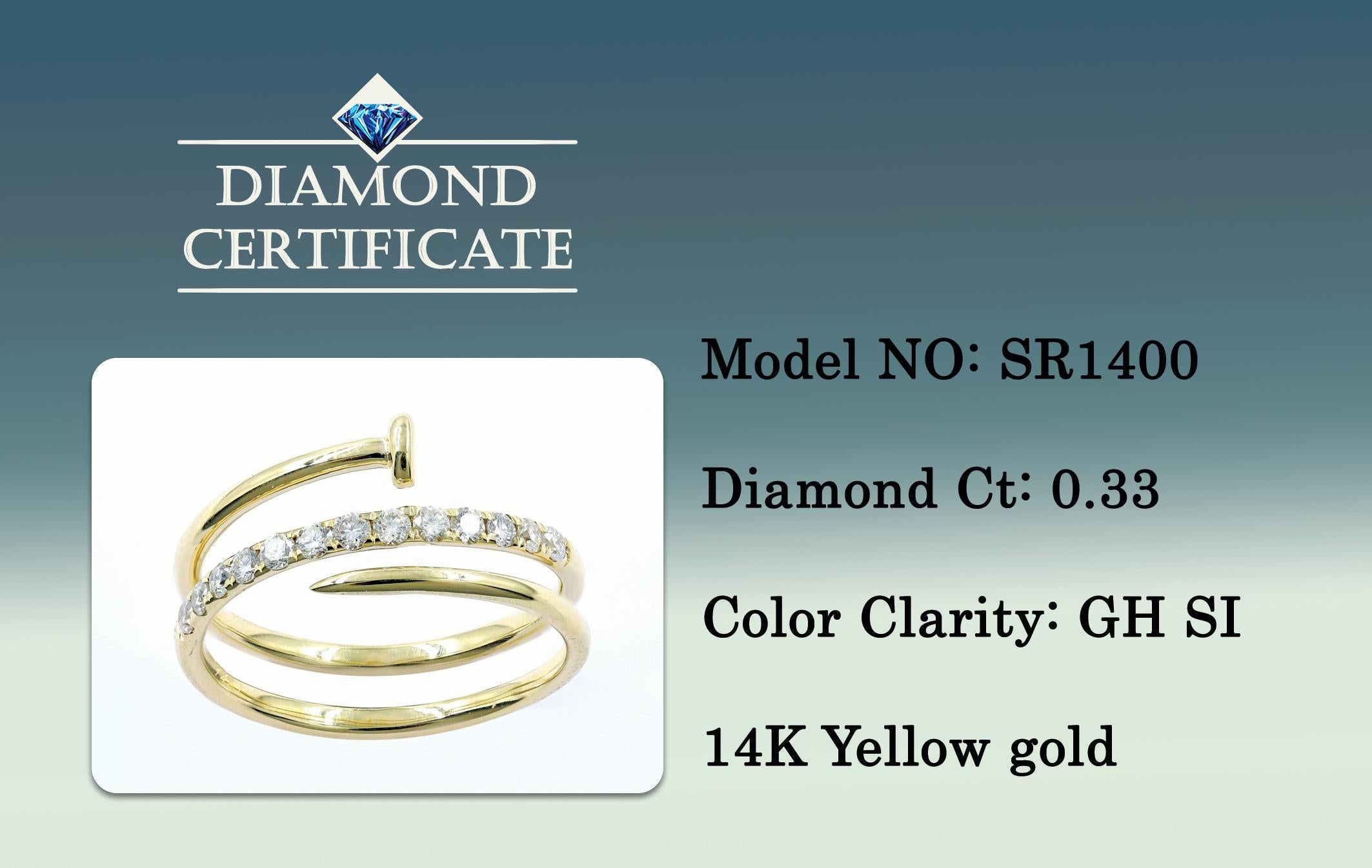 Bague en or jaune 14K à diamants en spirale - By Design Modern - 0.33 CT en vente 2