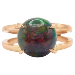 Bague à tige fendue en or jaune 14 carats avec opale naturelle cabochon de 3,5 carats