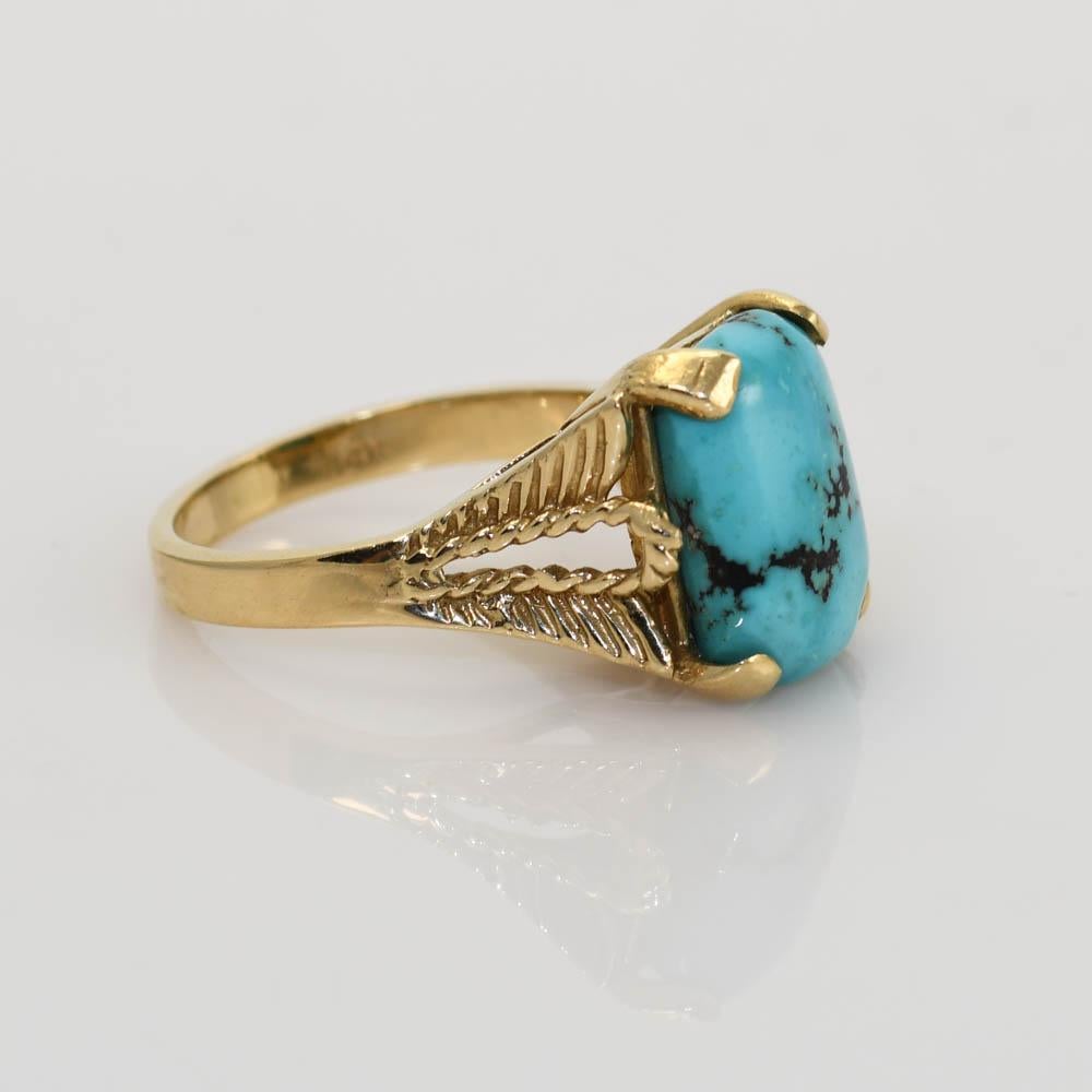 Square Cut 14k Yellow Gold Sqaure Turquoise Ring For Sale