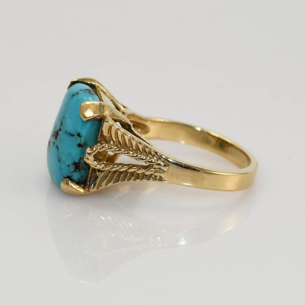 Women's 14k Yellow Gold Sqaure Turquoise Ring For Sale