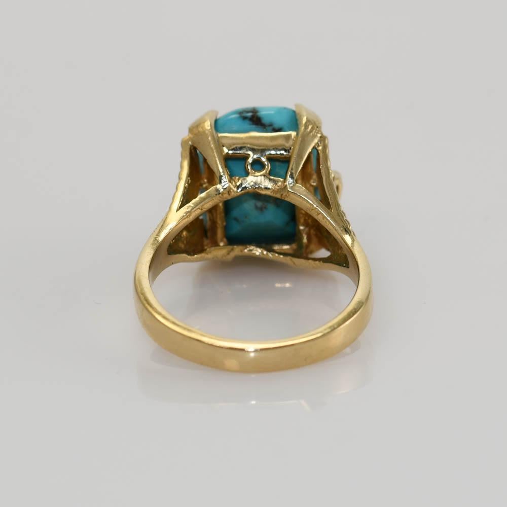 14k Yellow Gold Sqaure Turquoise Ring For Sale 1