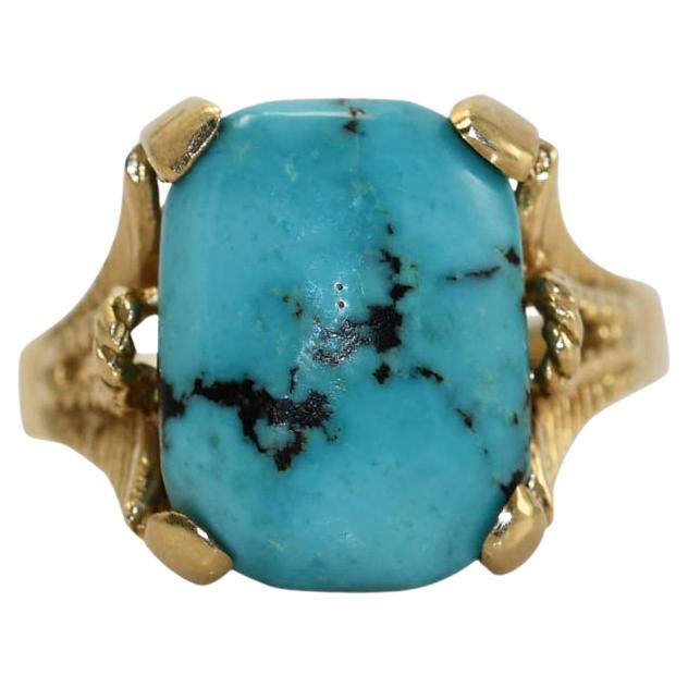 Bague en or jaune 14 carats avec turquoiseqaure, 7,1 g en vente