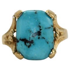 Bague en or jaune 14 carats avec turquoiseqaure, 7,1 g