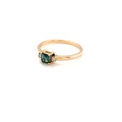 14K Yellow Gold Square Cut Green Tourmaline Diamond Ring