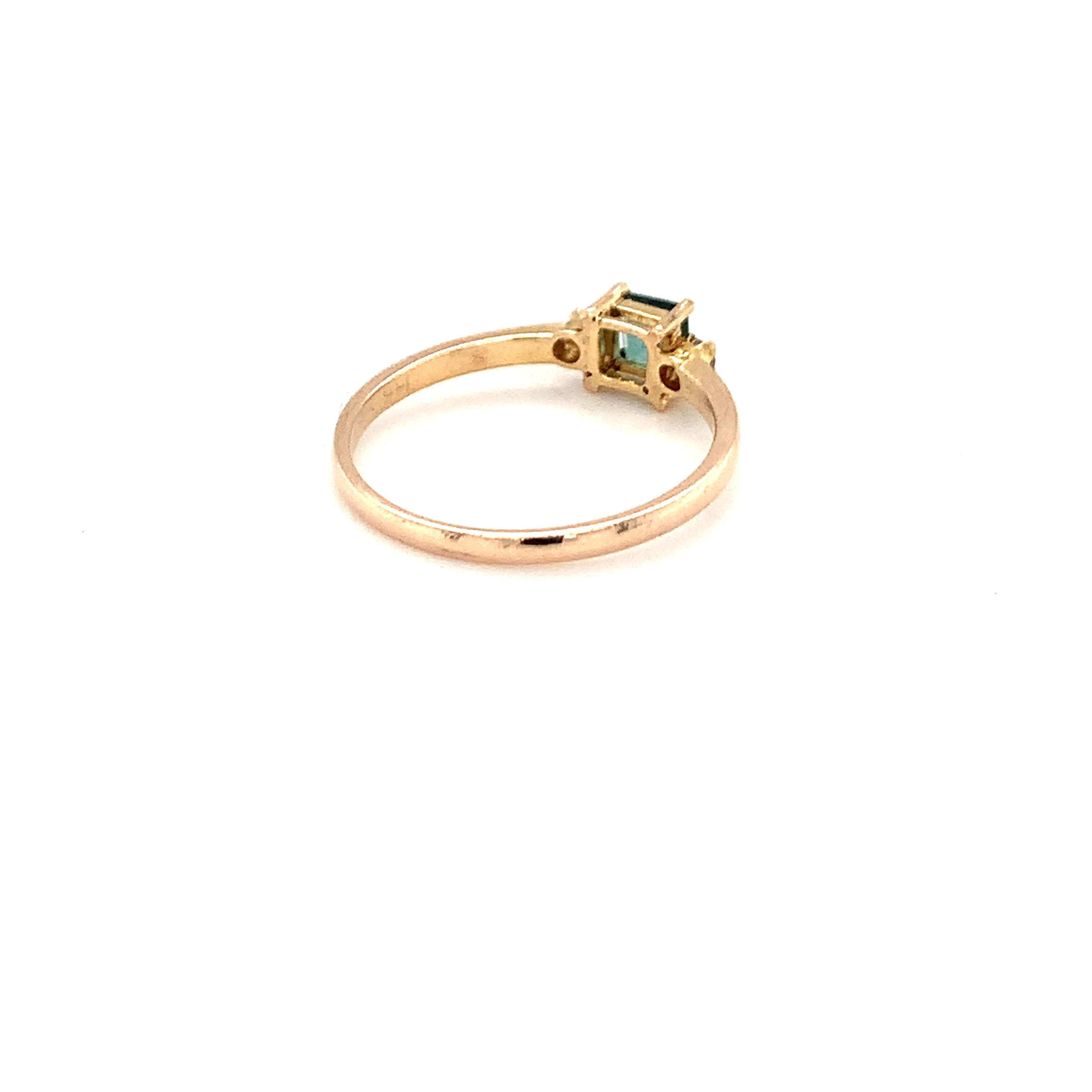 14K Yellow Gold Square Cut Green Tourmaline Diamond Ring For Sale 1