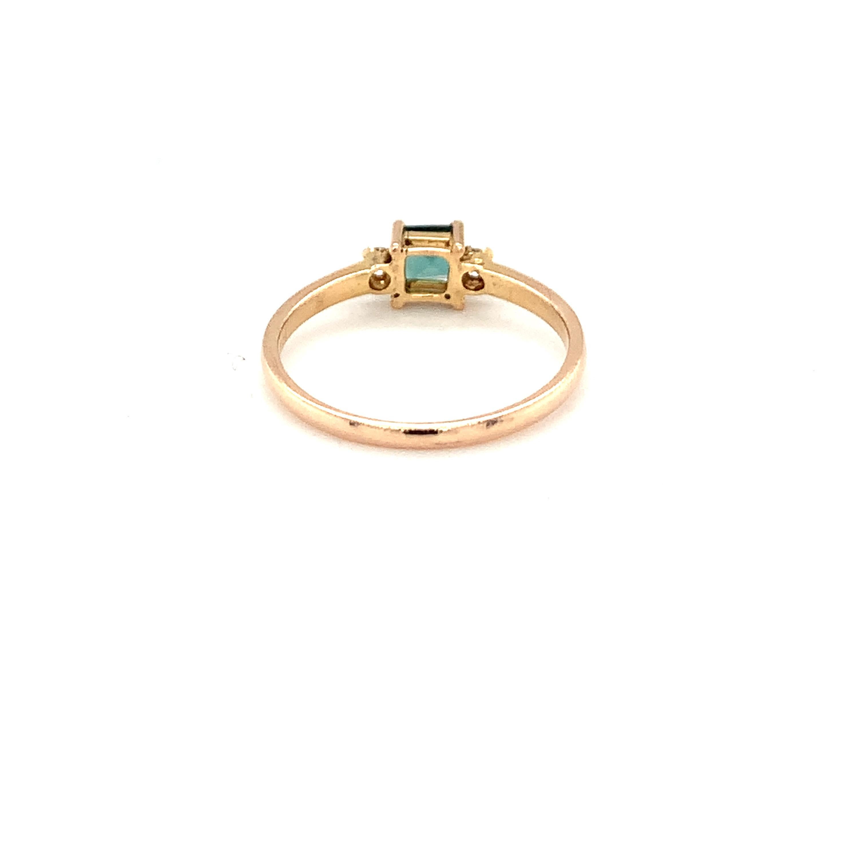 14K Yellow Gold Square Cut Green Tourmaline Diamond Ring For Sale 2