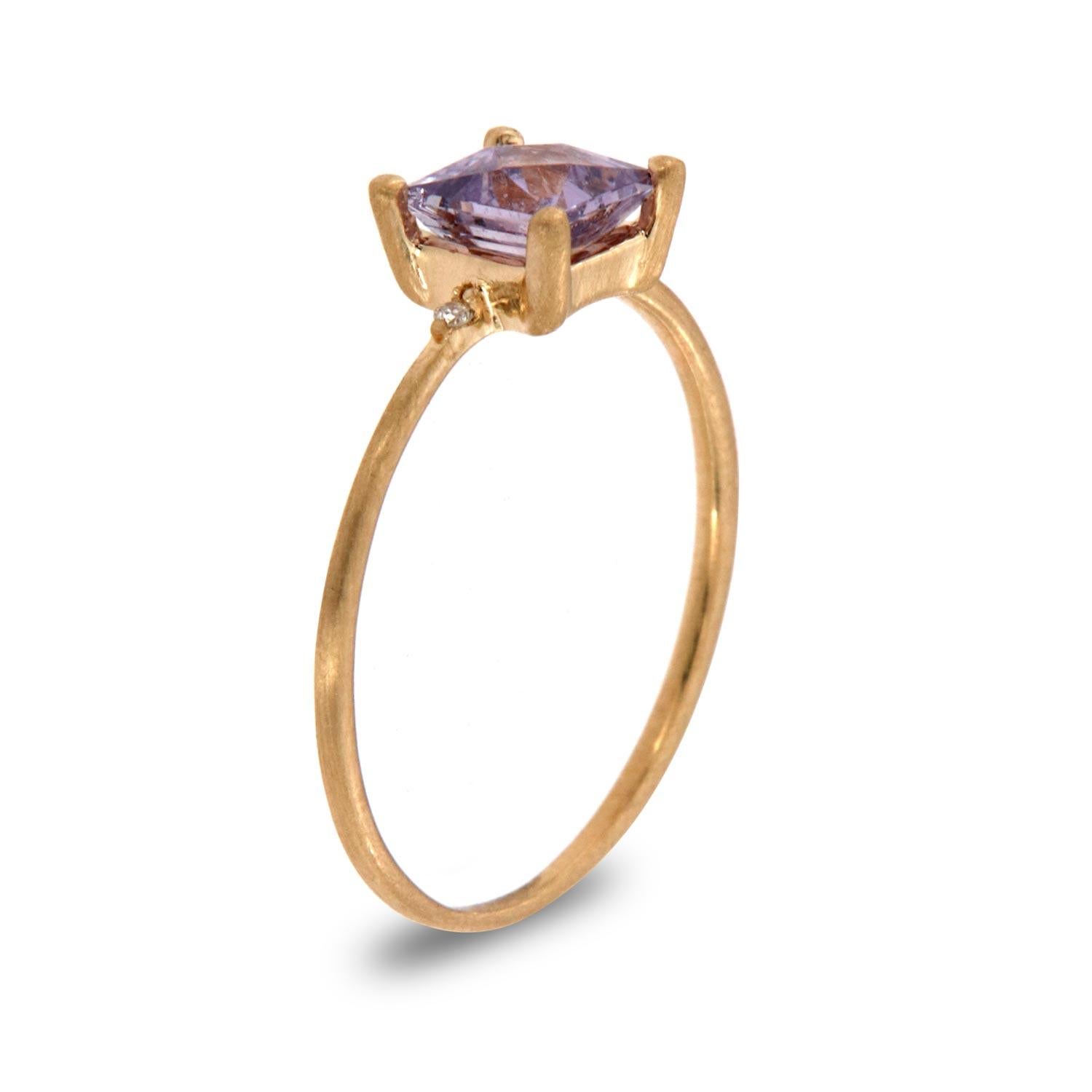 This petite Organic style Rustic ring is impressive in its vintage appeal, featuring a natural lavender french carre sapphire, accented with round brilliant diamonds. Experience the difference in person!

Product details: 

Center Gemstone Type: