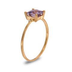 14 Karat Gold Square Lavender Sapphire Rustic Diamond Ring Center, 4/5 Carat