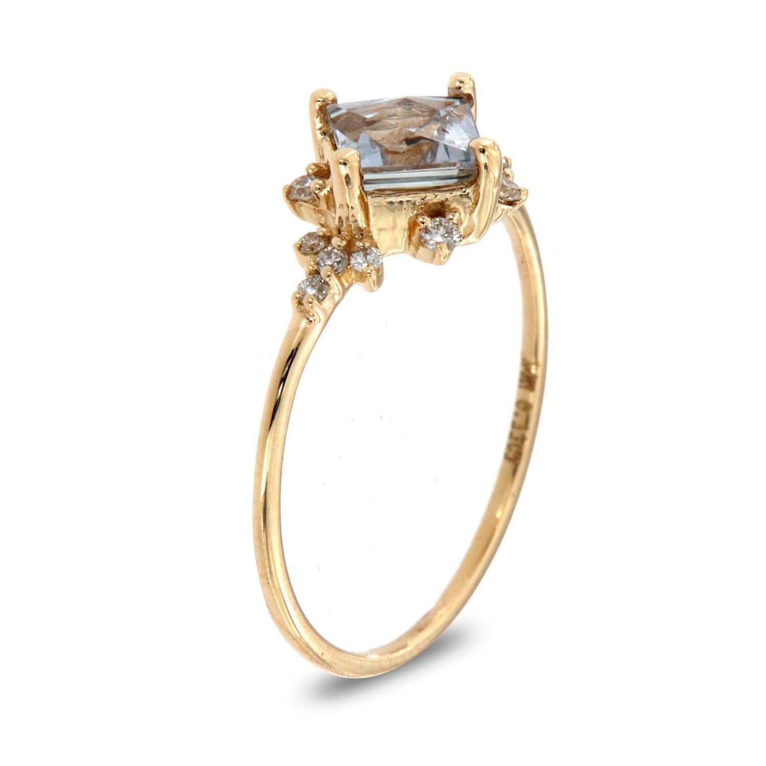 This petite organic style rustic ring is impressive in its vintage appeal, featuring a natural lavender french carre sapphire, accented with round brilliant diamonds. Experience the difference in person!

Product details: 

Center Gemstone Type: