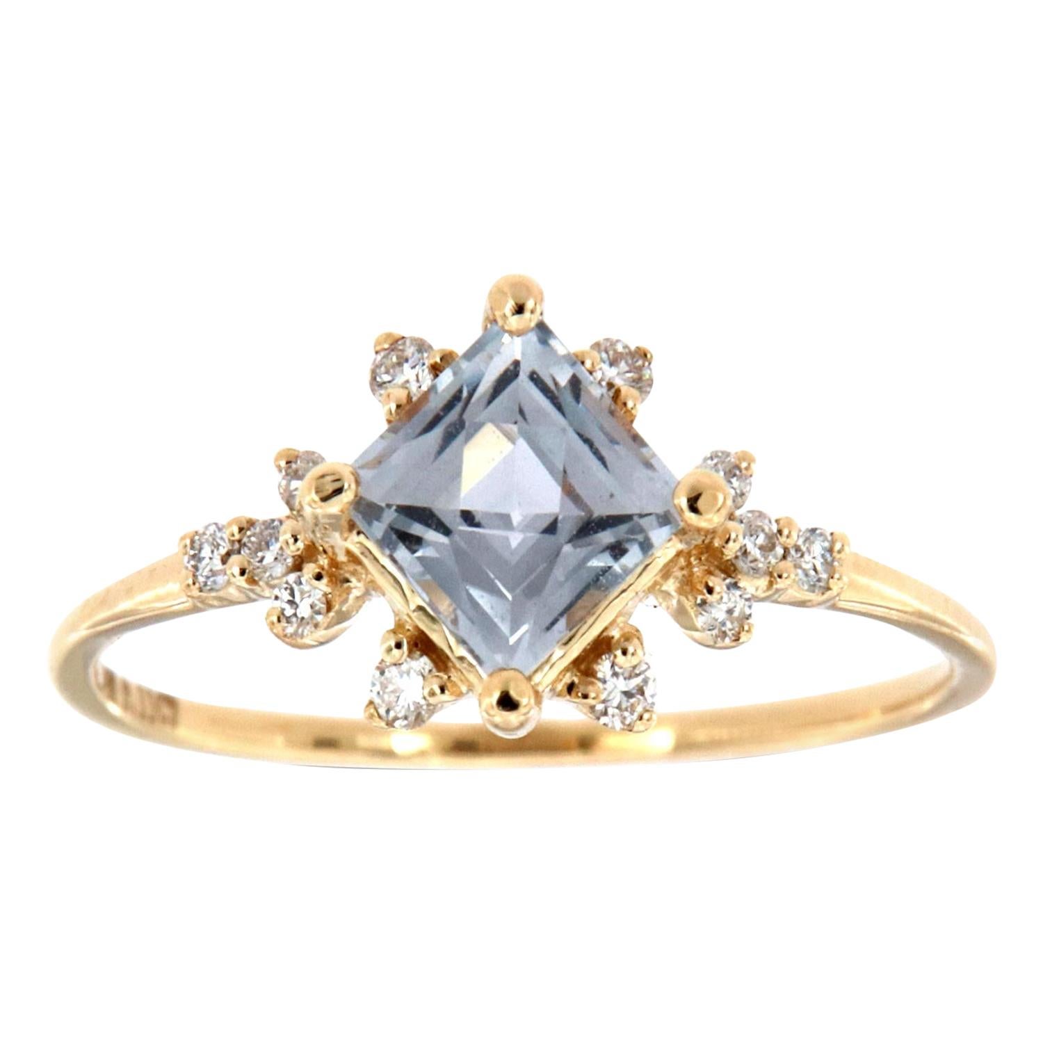 14K Yellow Gold Square Lavender Sapphire Vintage Diamond Ring Center-4/5 Carat For Sale