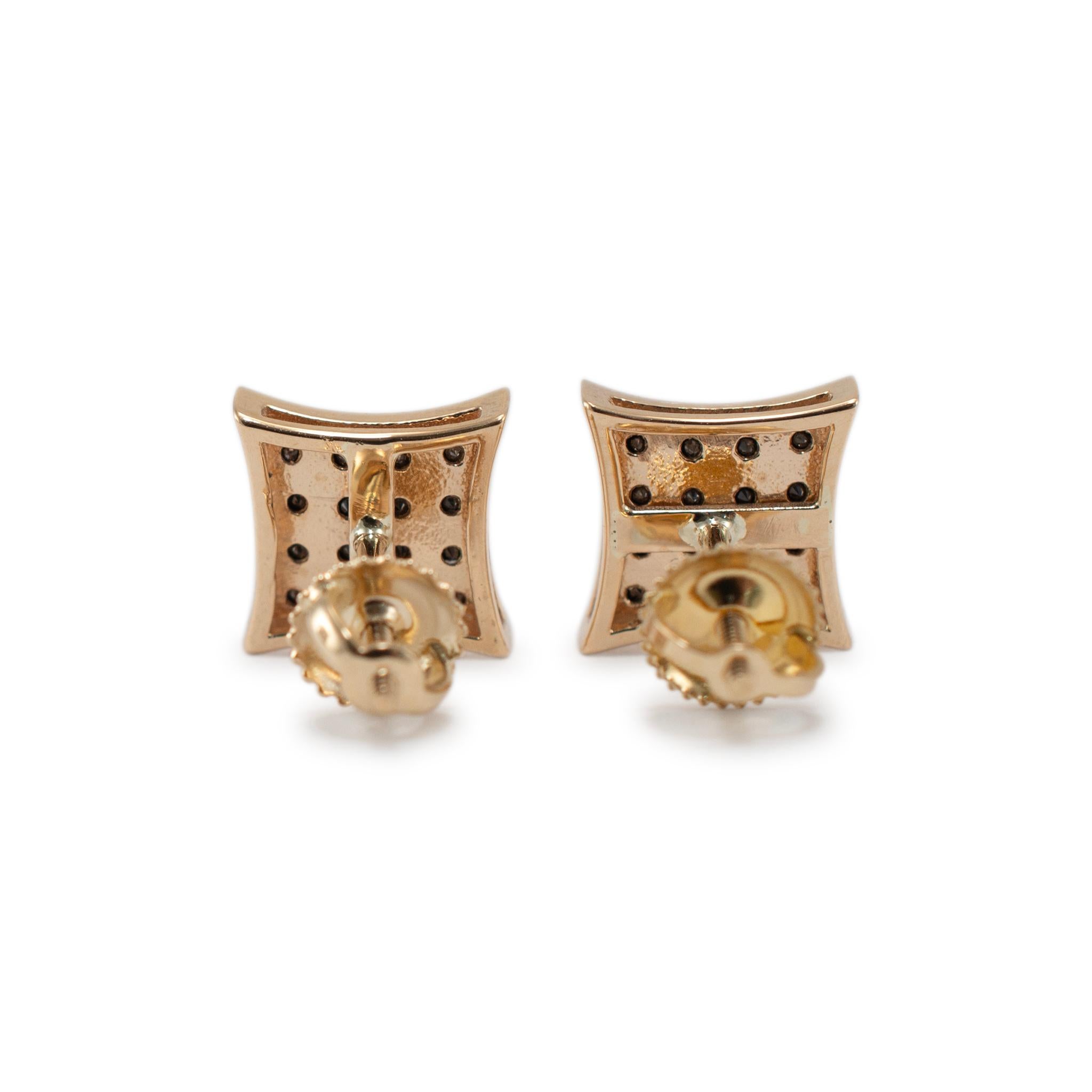 da uomo o donna Orecchini a vite in oro giallo 14K con pavé di diamanti neri in vendita