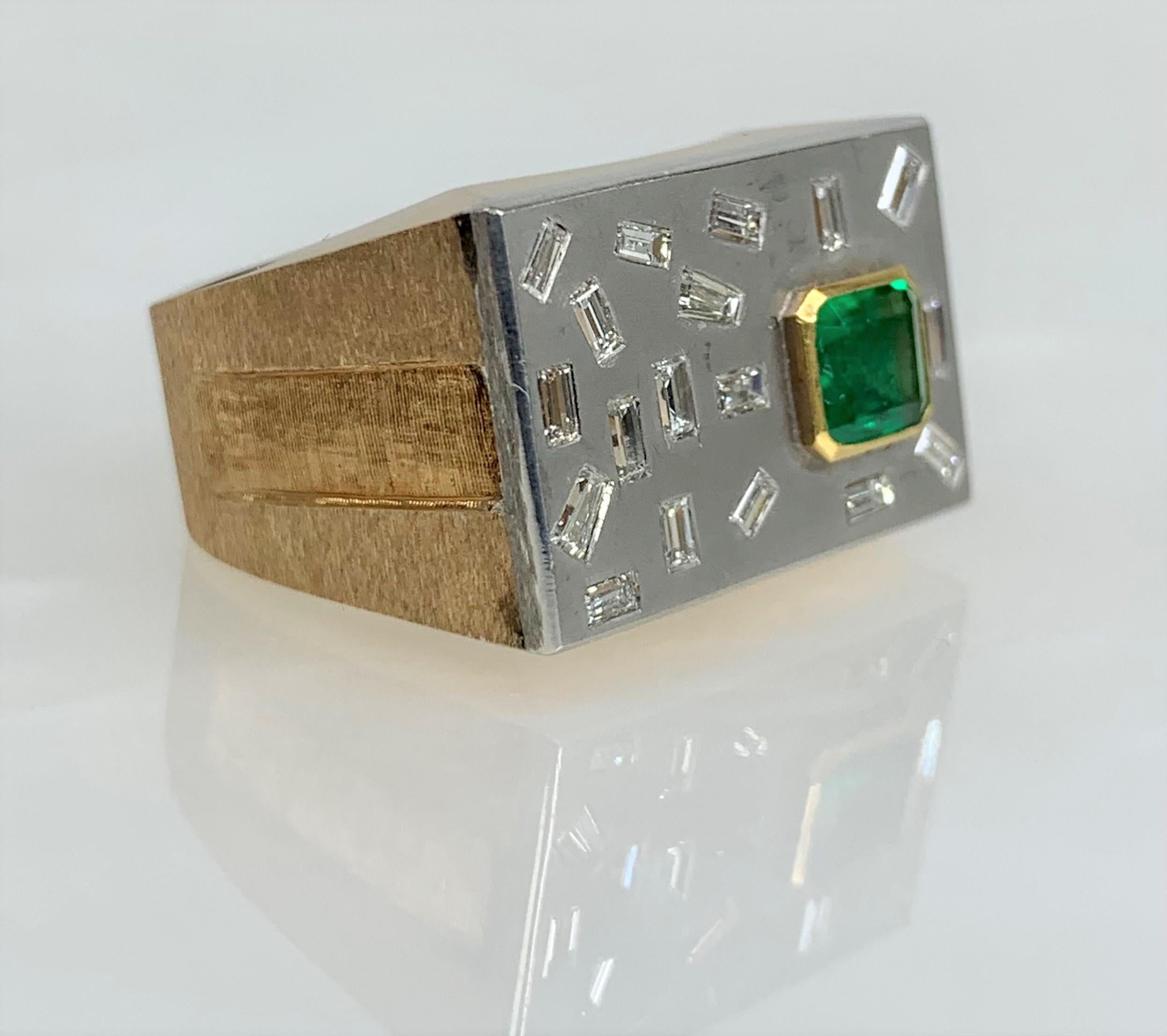 Emerald Cut 14K Yellow Gold Square Shaped Emerald Diamond Ring For Sale