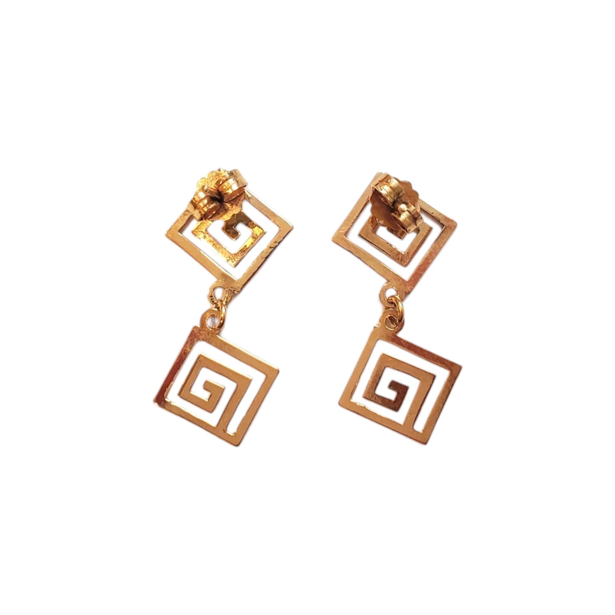 14K Yellow Gold Square Spiral Dangle Earrings #18031 For Sale 1