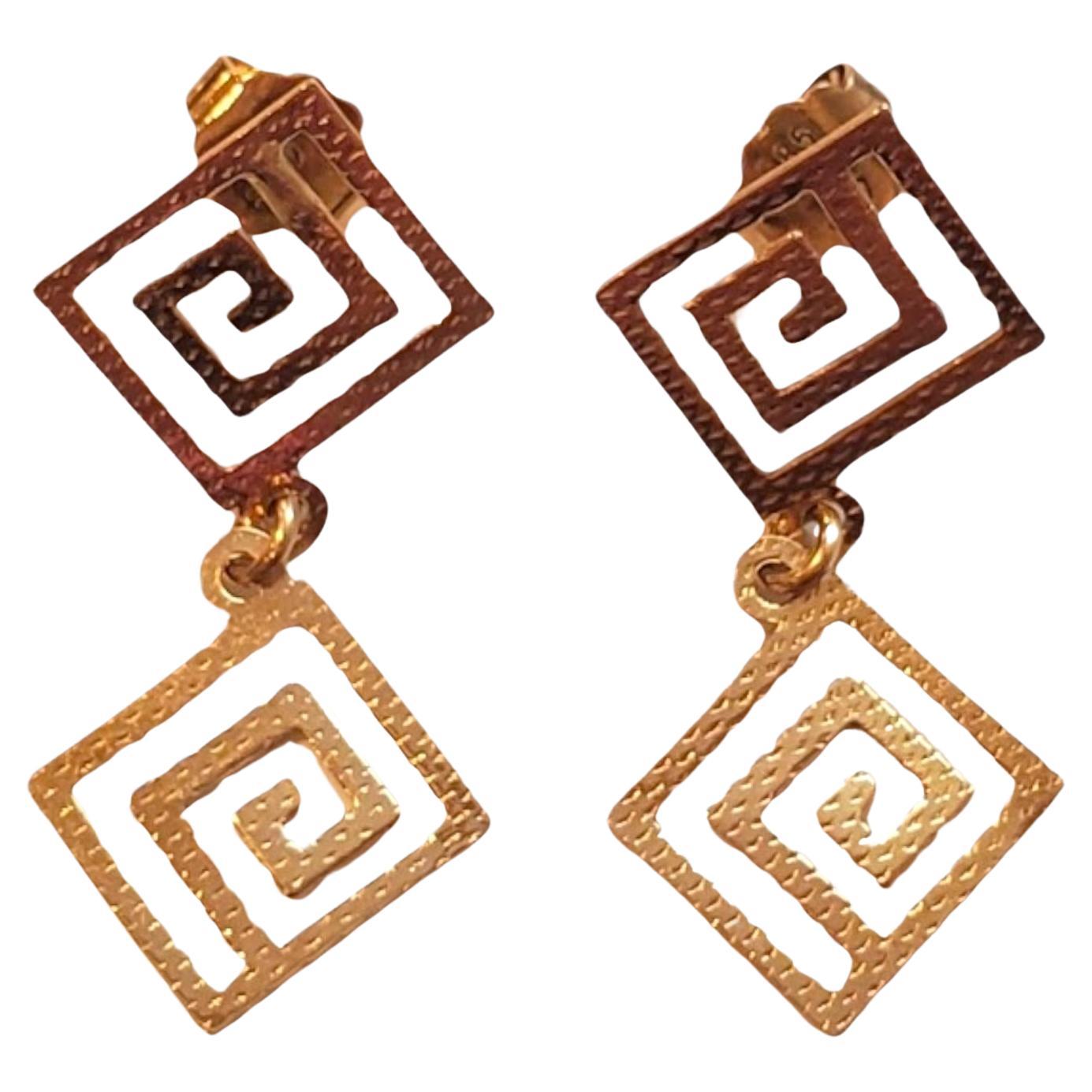 Pendientes Colgantes Cuadrados en Espiral de Oro Amarillo de 14 K #18031