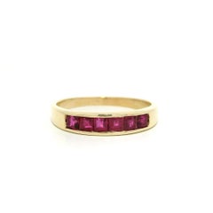14k Yellow Gold Square Step Cut Channel Set Ruby 2.5mm Stackable Band Ring