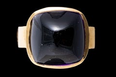 14k Yellow Gold Square Sugarloaf Amethyst Modern Ring