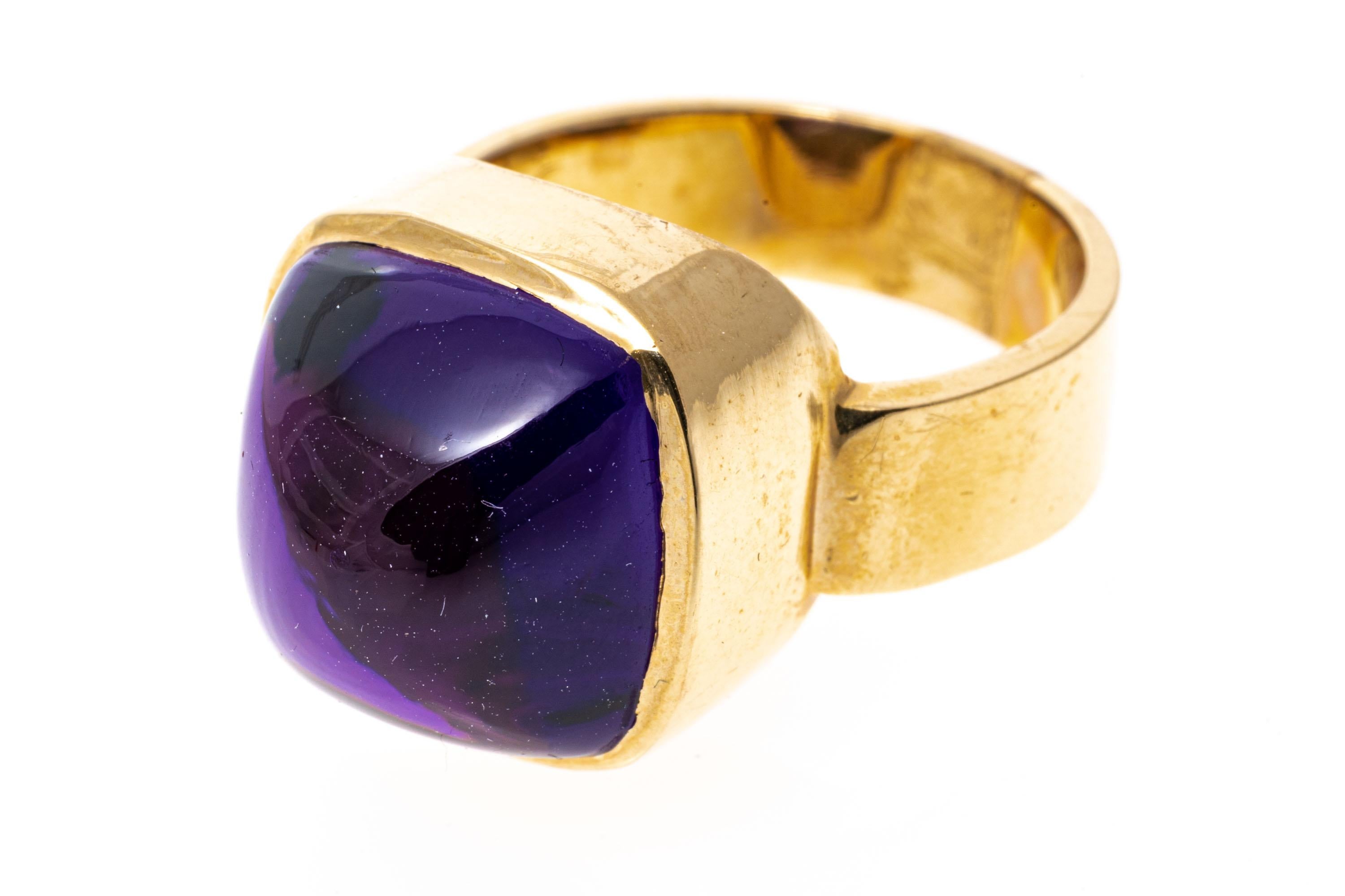 14k Yellow Gold Square Sugarloaf Amethyst Modern Ring For Sale 2