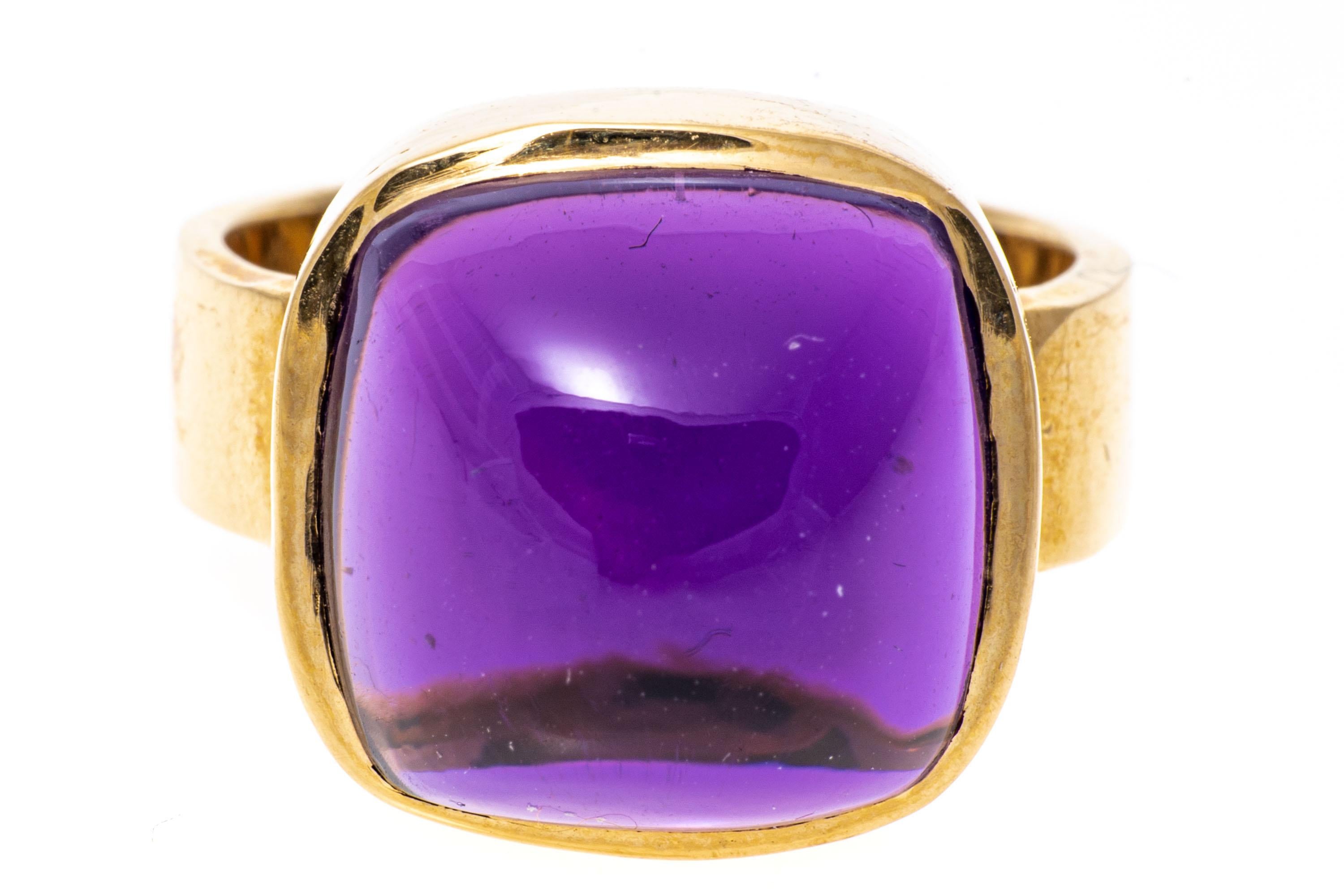 14k Yellow Gold Square Sugarloaf Amethyst Modern Ring For Sale 4