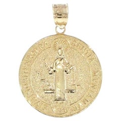 14K Yellow Gold St. Benedict Medal Pendant, High Polish Finish, 1.25"