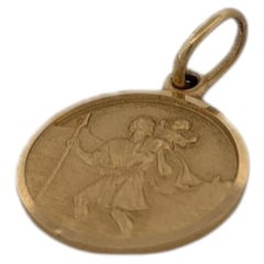 14K Yellow Gold St. Christopher Disc Pendant Religious