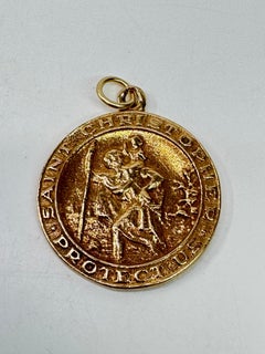 14K Yellow Gold St. Christopher Disk Pendant, Unisex, 26.8mm, USA