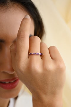 14k Yellow Gold Stackable Amethyst Half Band Ring Gift for Her