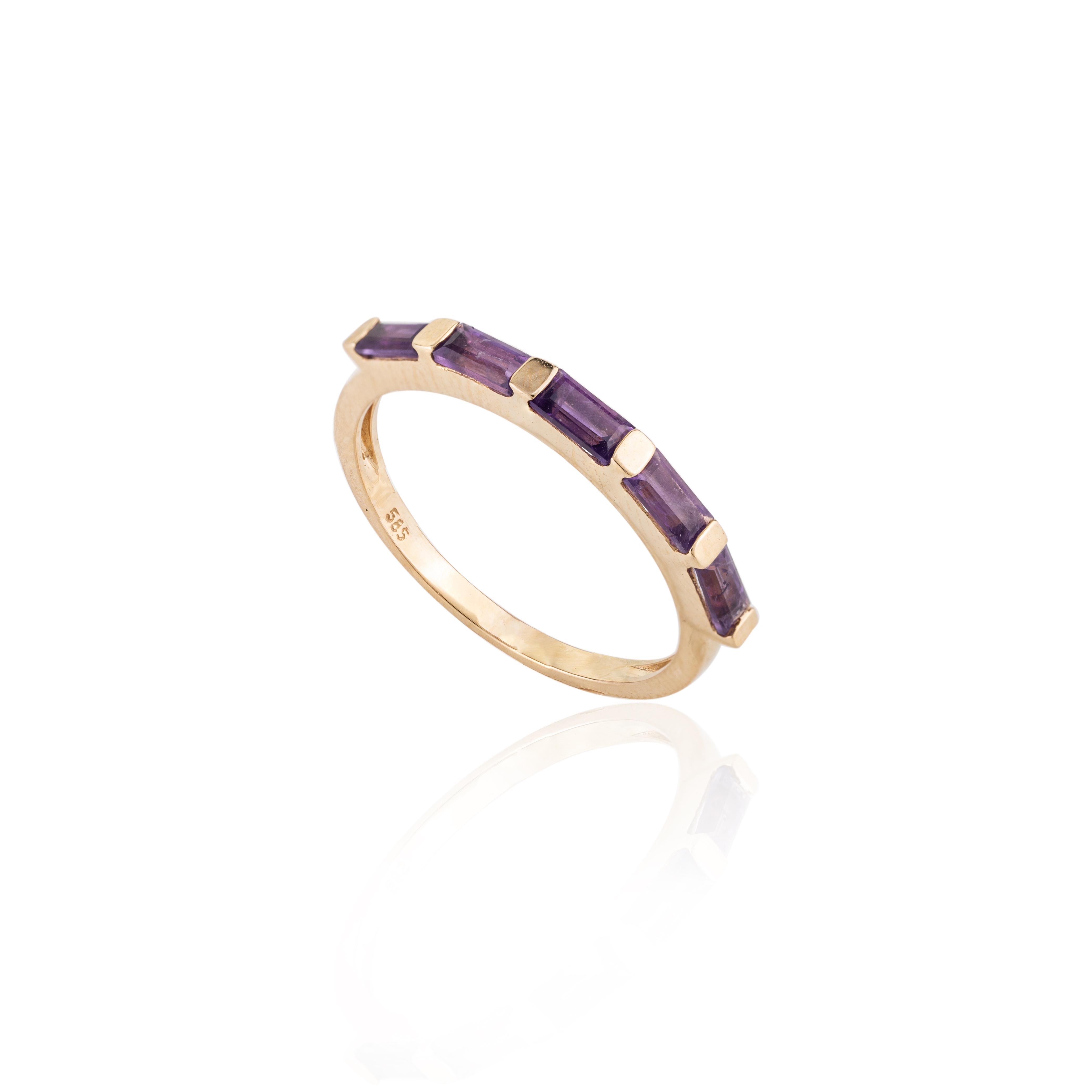 For Sale:  14k Yellow Gold Stackable Amethyst Half Band Ring Gift for Her 3