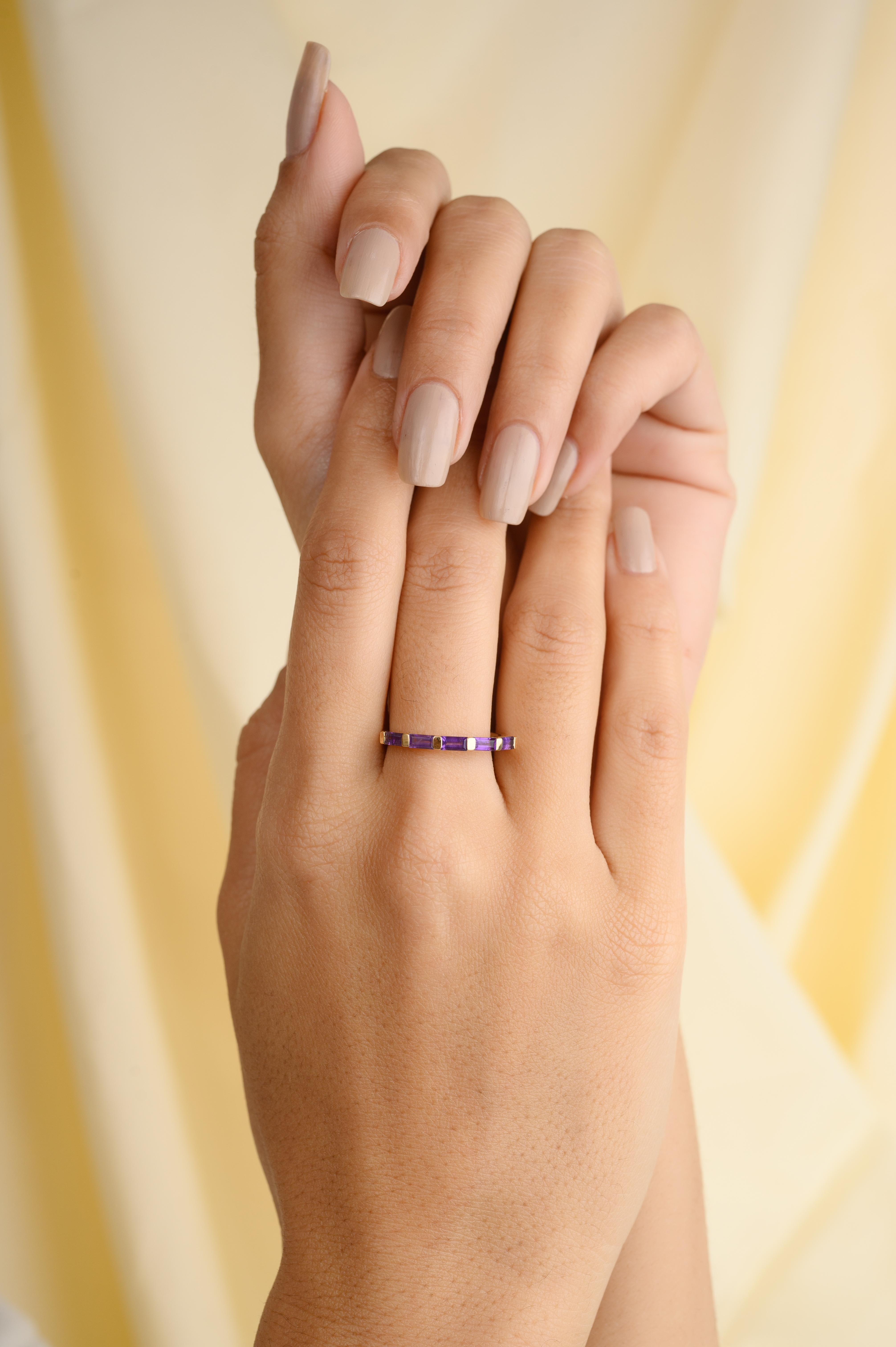 For Sale:  14k Yellow Gold Stackable Amethyst Half Band Ring Gift for Her 4
