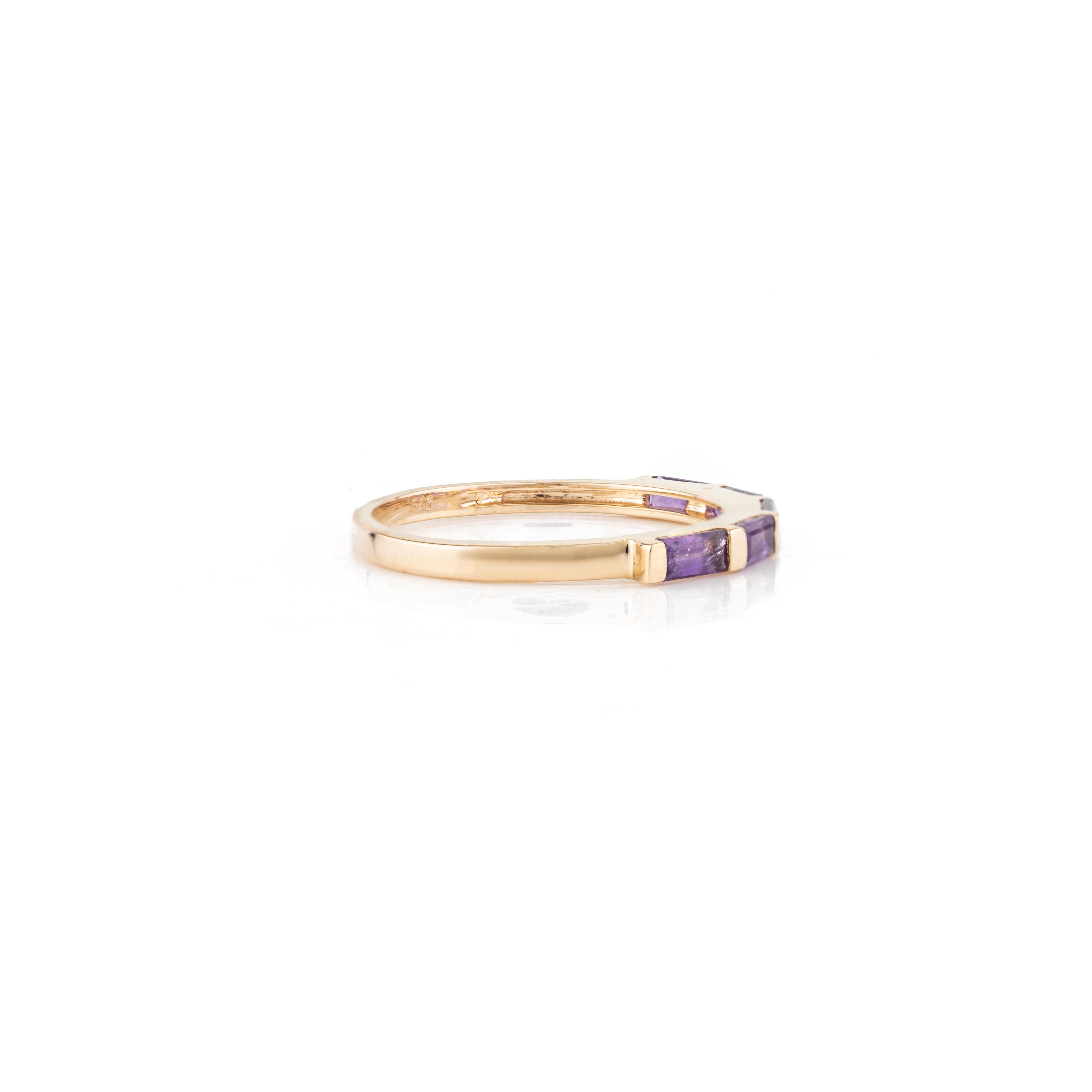 For Sale:  14k Yellow Gold Stackable Amethyst Half Band Ring Gift for Her 7