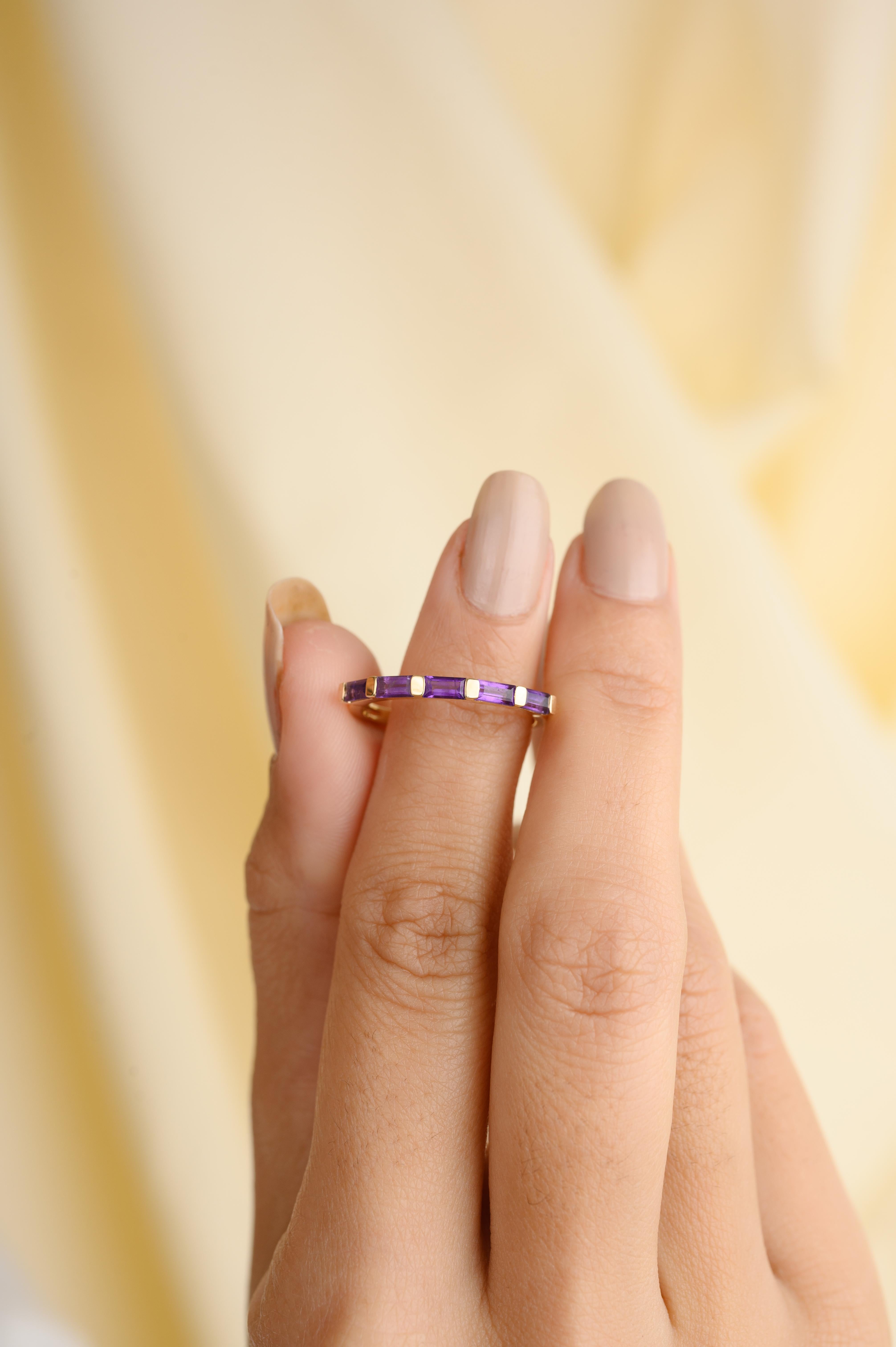 For Sale:  14k Yellow Gold Stackable Amethyst Half Band Ring Gift for Her 8