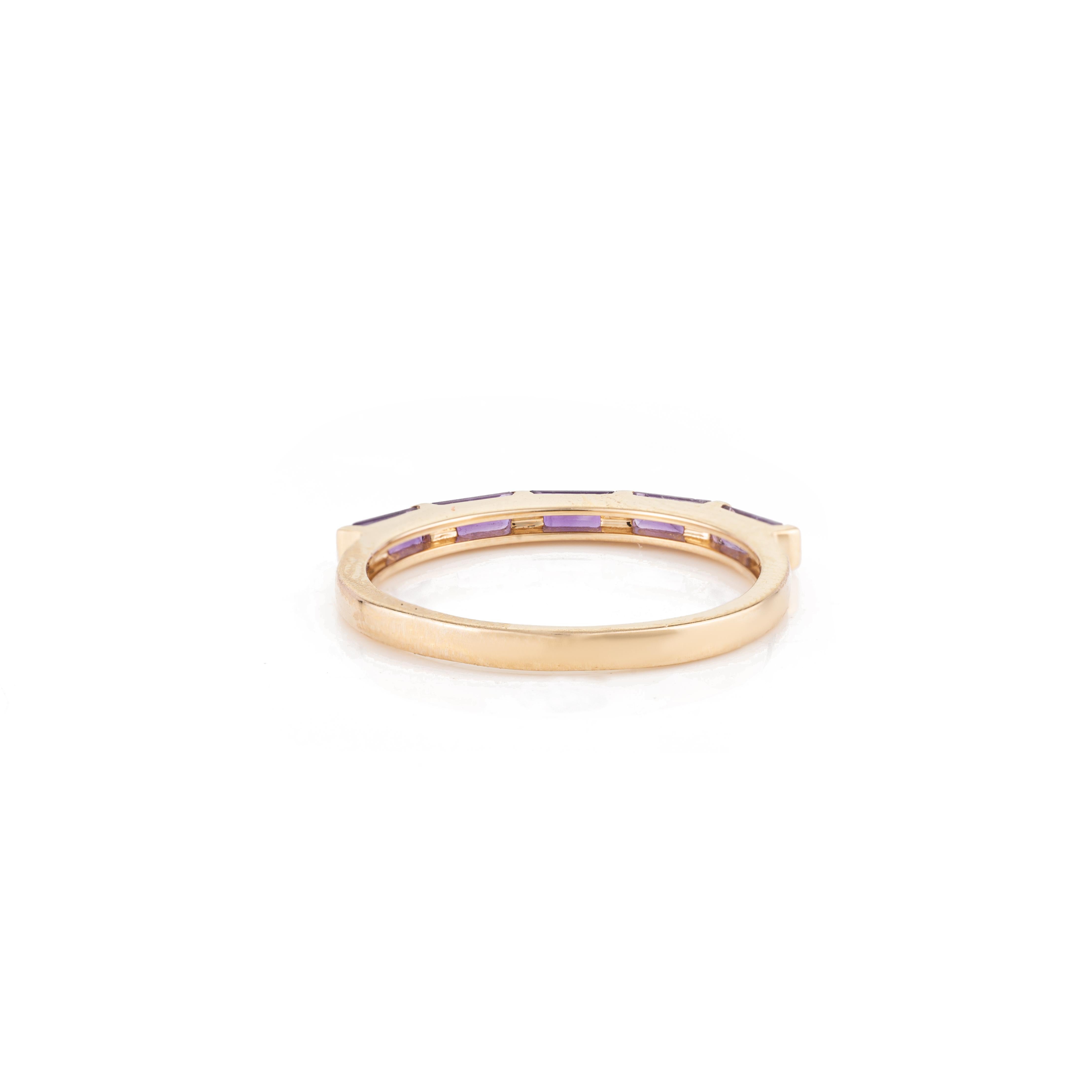 For Sale:  14k Yellow Gold Stackable Amethyst Half Band Ring Gift for Her 9