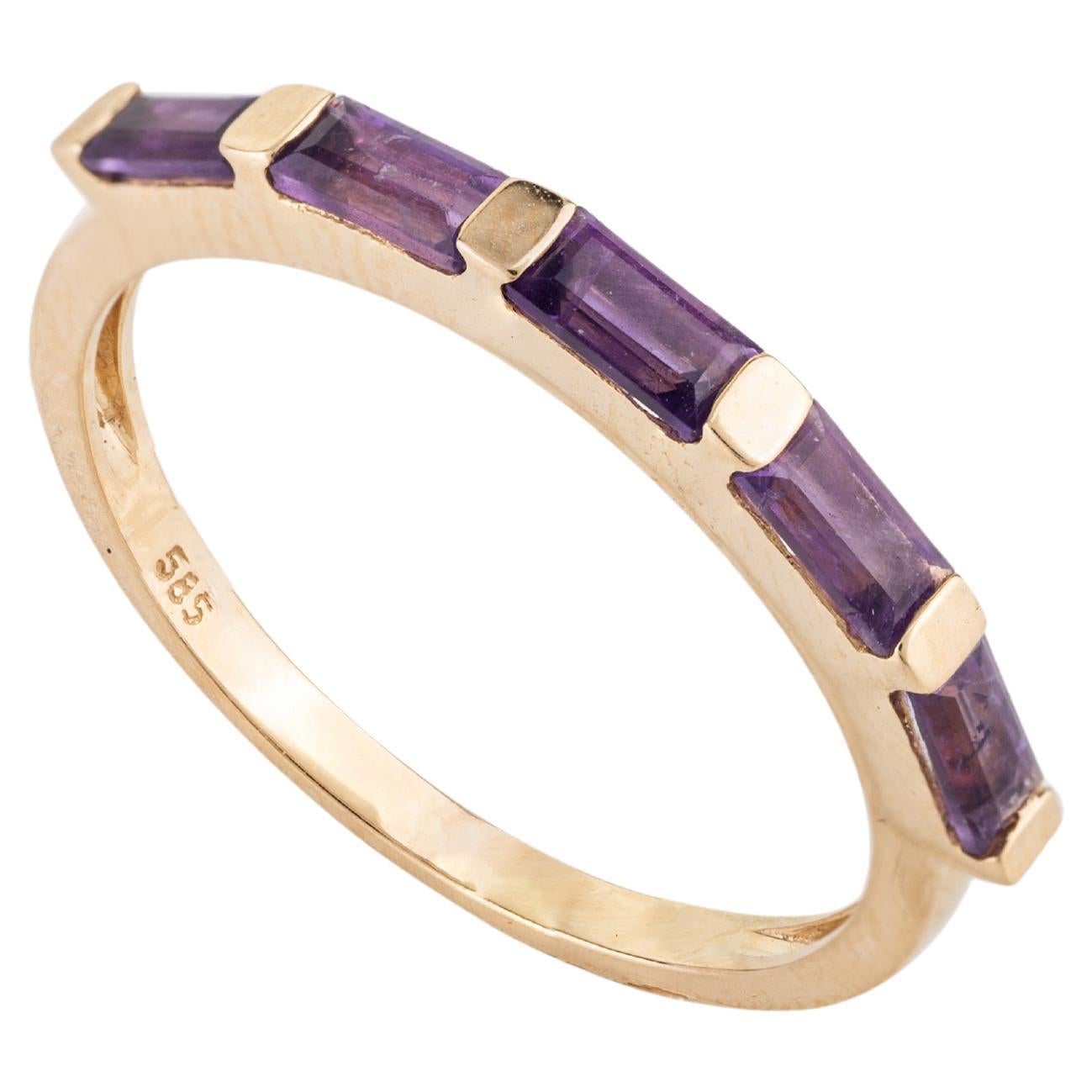 For Sale:  14k Yellow Gold Stackable Amethyst Half Band Ring Gift for Her