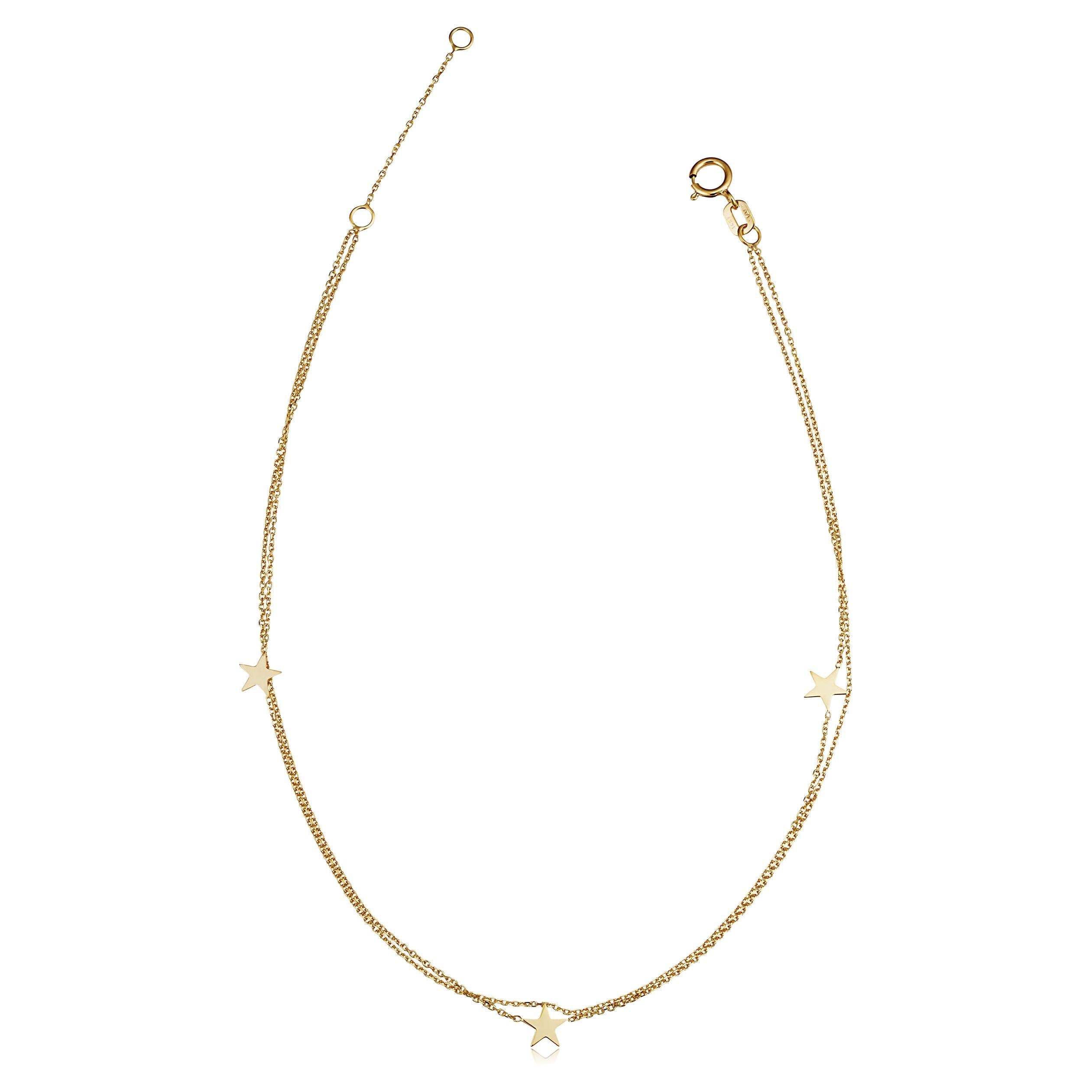 14K Yellow Gold Star Anklet Adjustable for Her For Sale