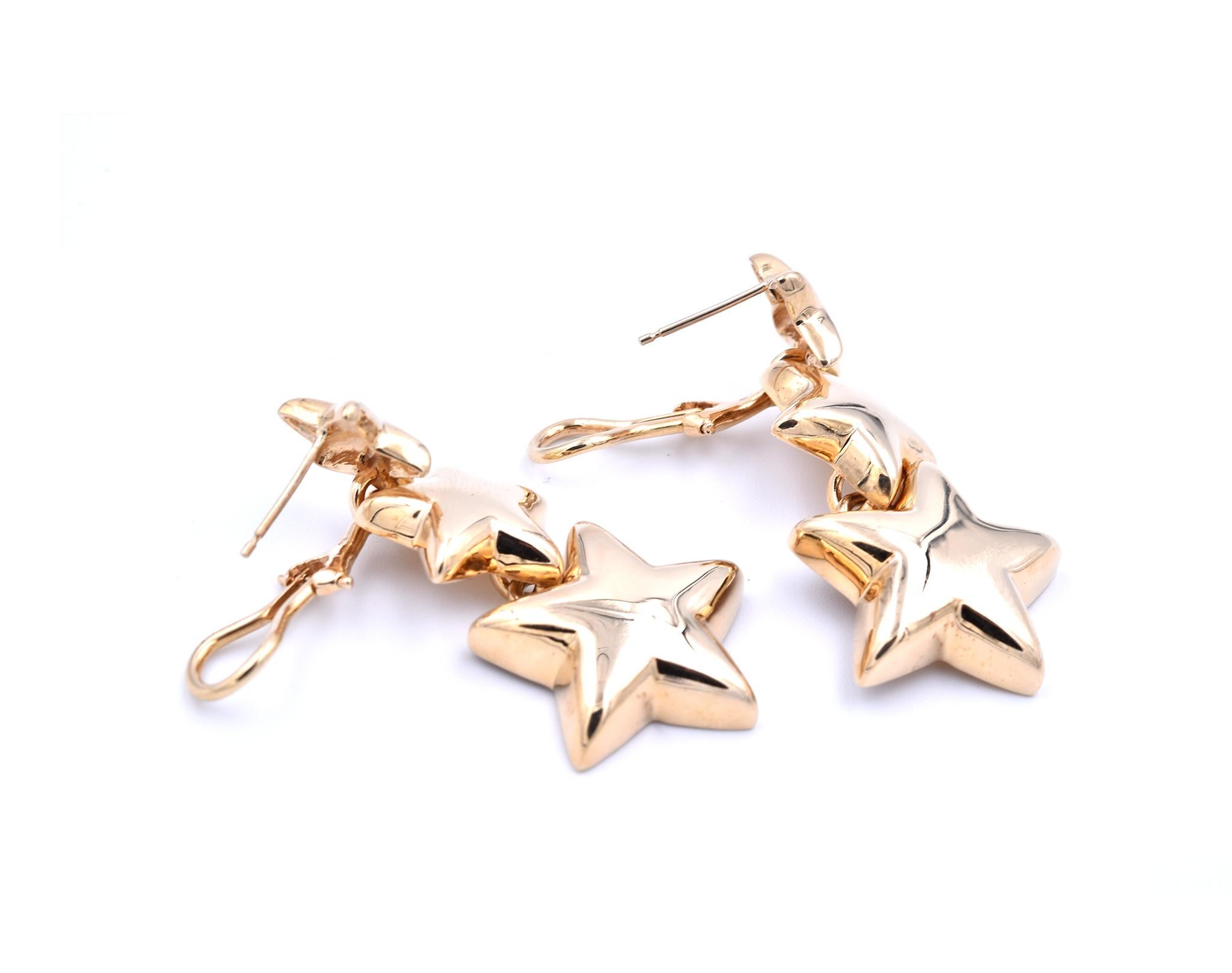 Women's 14 Karat Yellow Gold Star Drop Earrings