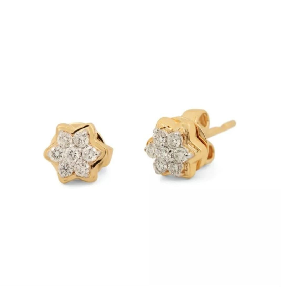 Art Deco 14K Yellow Gold Star Earring Stud Diamond Jewelry Mom Birthday Gift Luxury Gift. For Sale