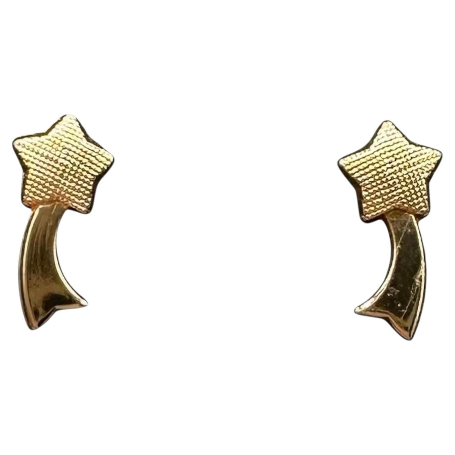 14K Yellow Gold Star Earrings Kids Threaded Backs 0.3g New