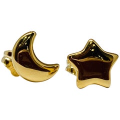 14 Karat Yellow Gold Star and Moon Stud Earrings