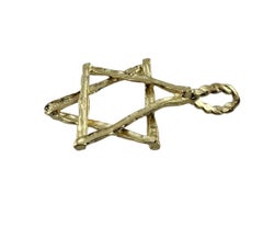 14K Yellow Gold Star of David Bark Finish Pendant #19601