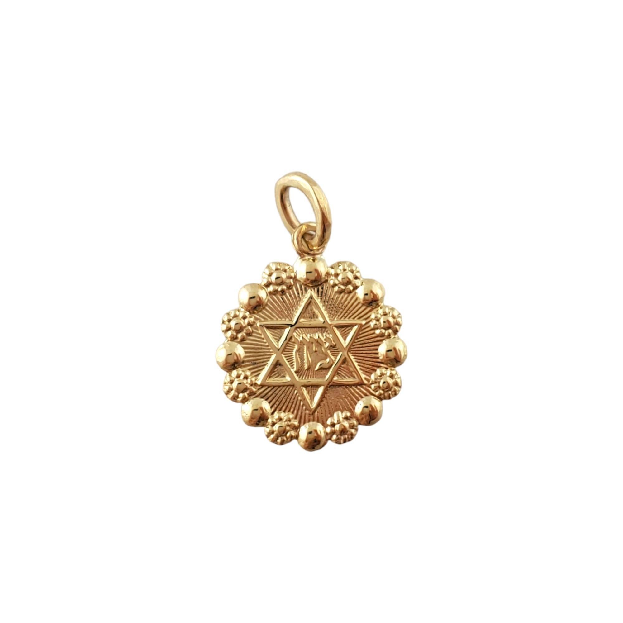 Vintage 14K Yellow Gold Star of David Charm -

This Star of David Charm is a symbol of faith and is crafted in meticulously detailed 14K yellow gold. 

Size: 19.13mm X 13.23mm

Weight: 0.6 dwt/ 0.9 g

Hallmark: 14K

Very good condition,