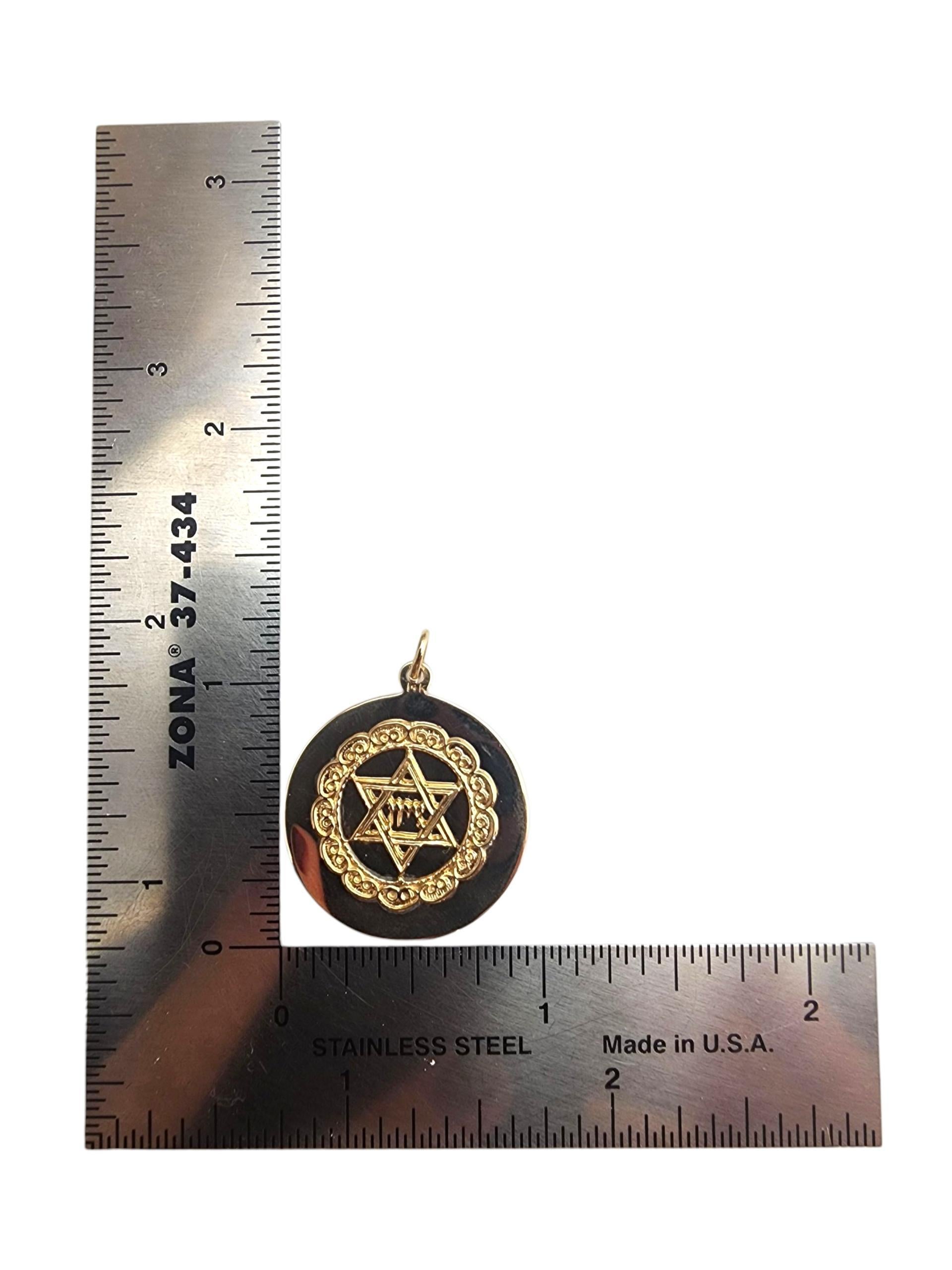 14K Yellow Gold Star of David Circular Charm Pendant #22863 For Sale 3