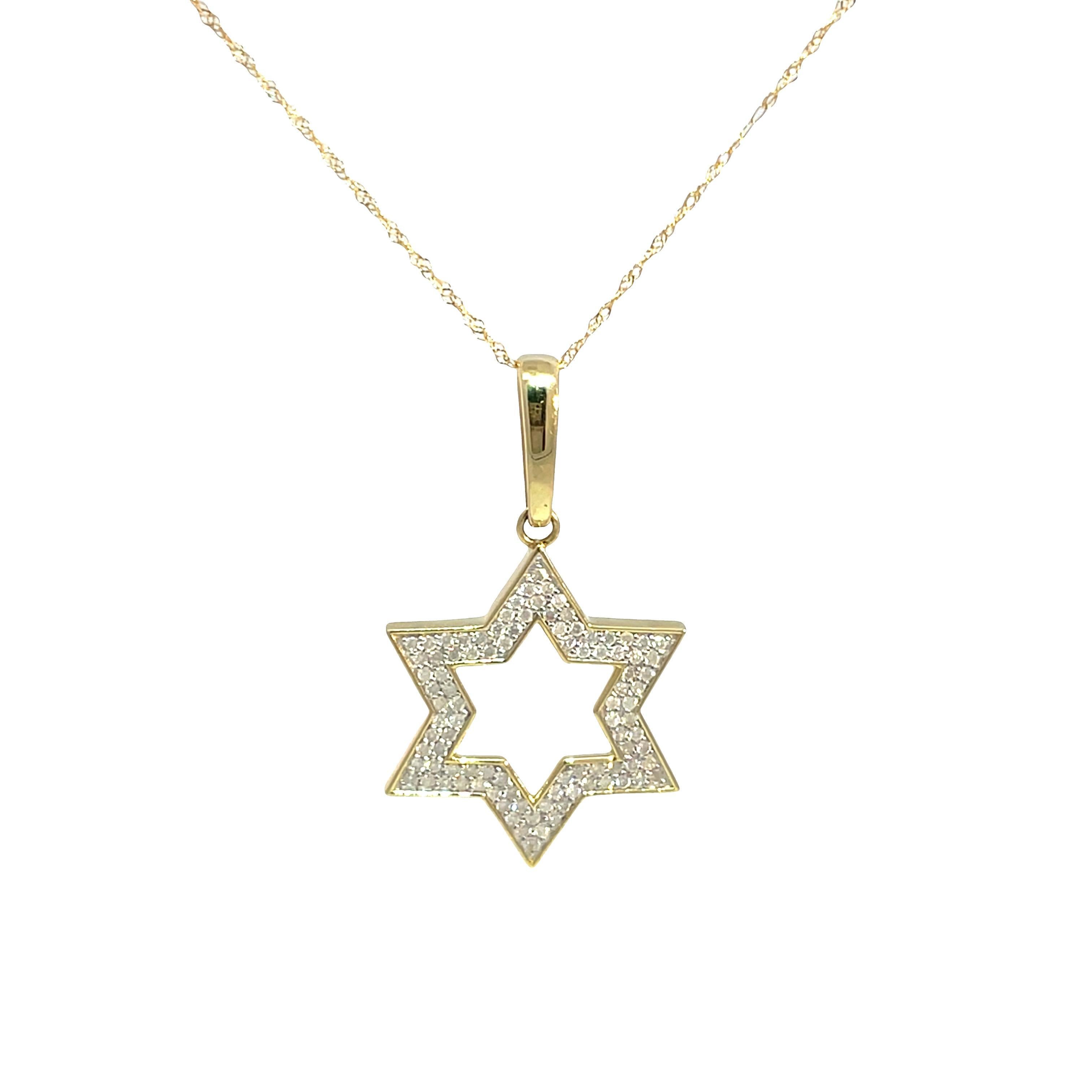 14k Gelbgold Stern von David Diamant-Anhänger Halskette (Moderne) im Angebot