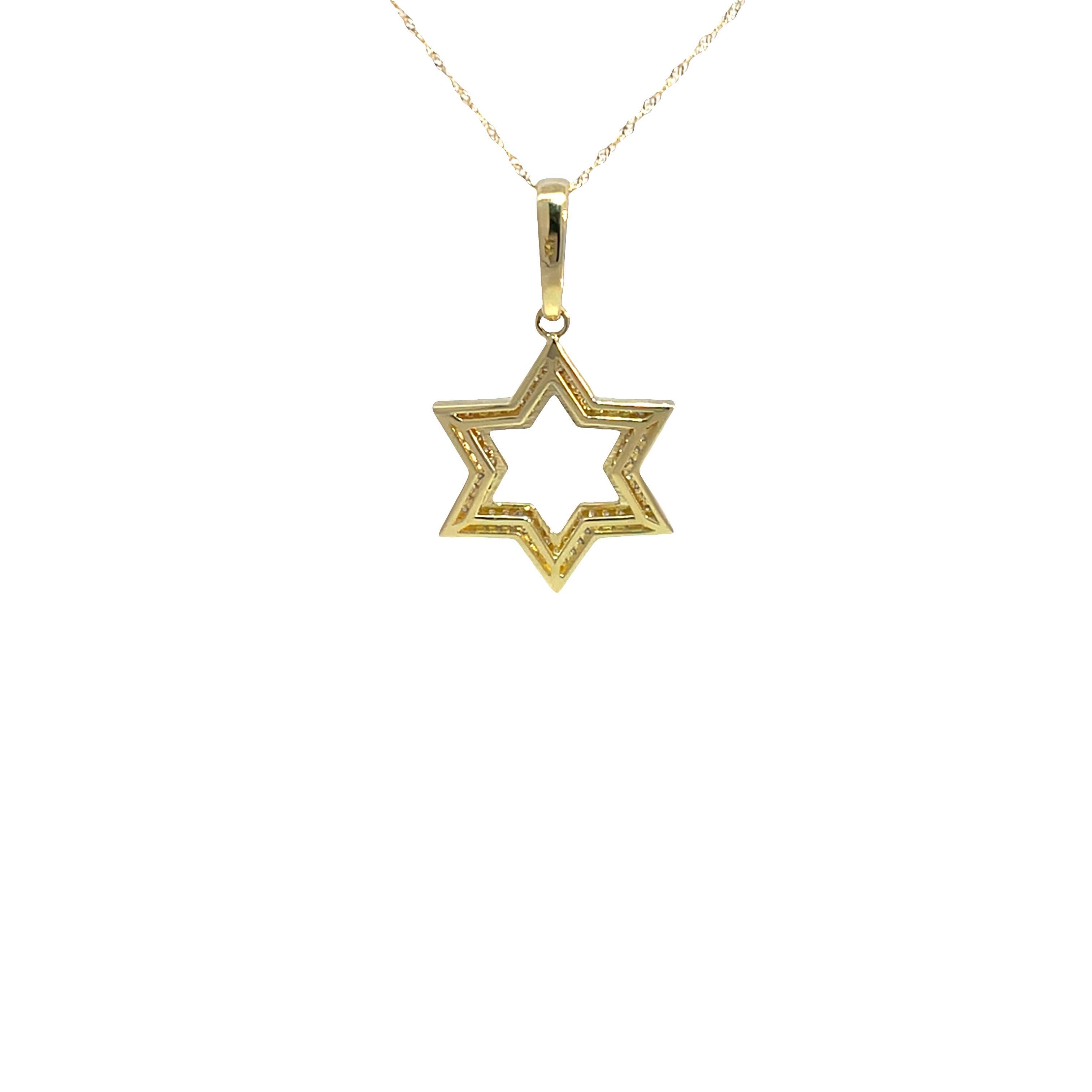 14k Gelbgold Stern von David Diamant-Anhänger Halskette (Rundschliff) im Angebot