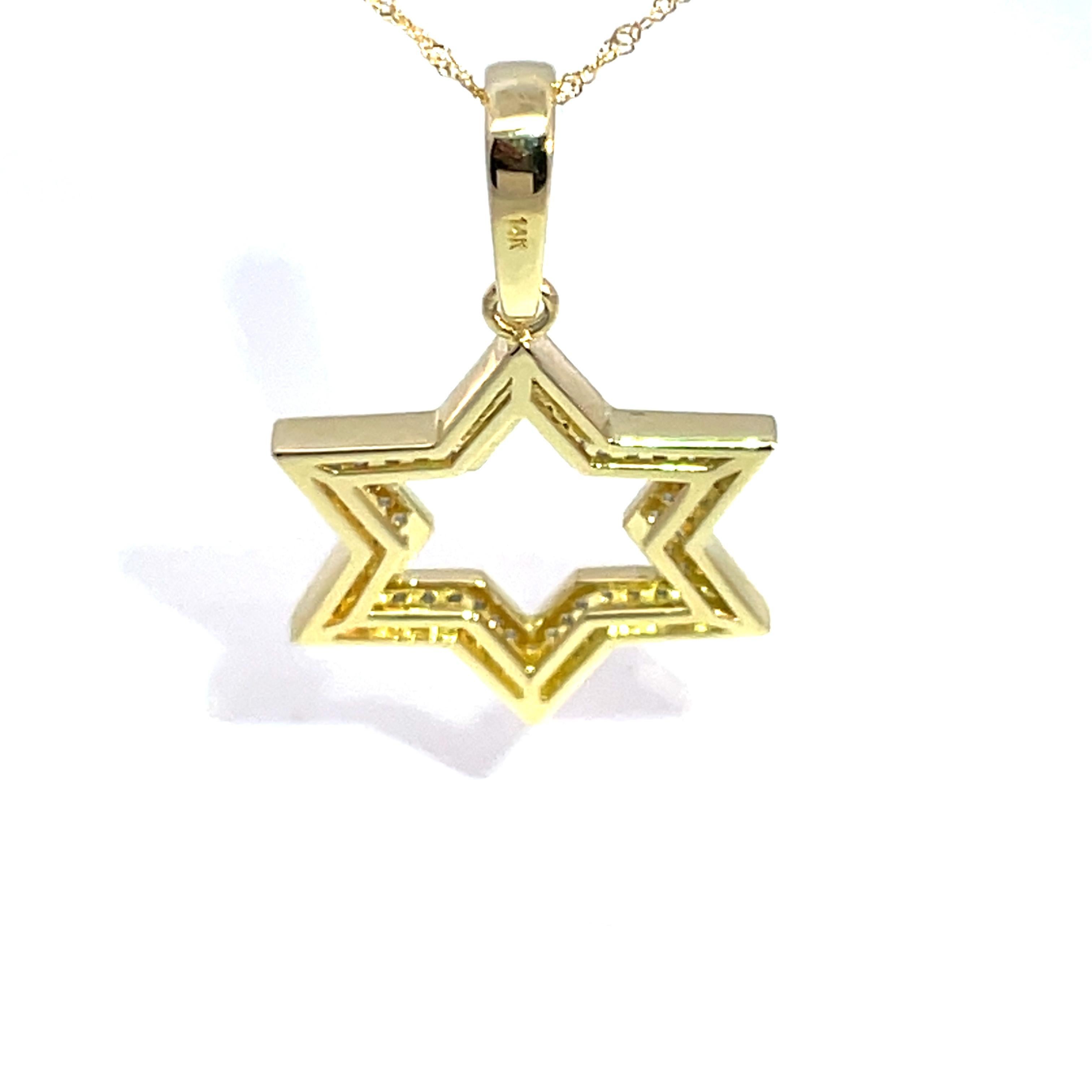 14k Gelbgold Stern von David Diamant-Anhänger Halskette im Zustand „Hervorragend“ im Angebot in New York, NY