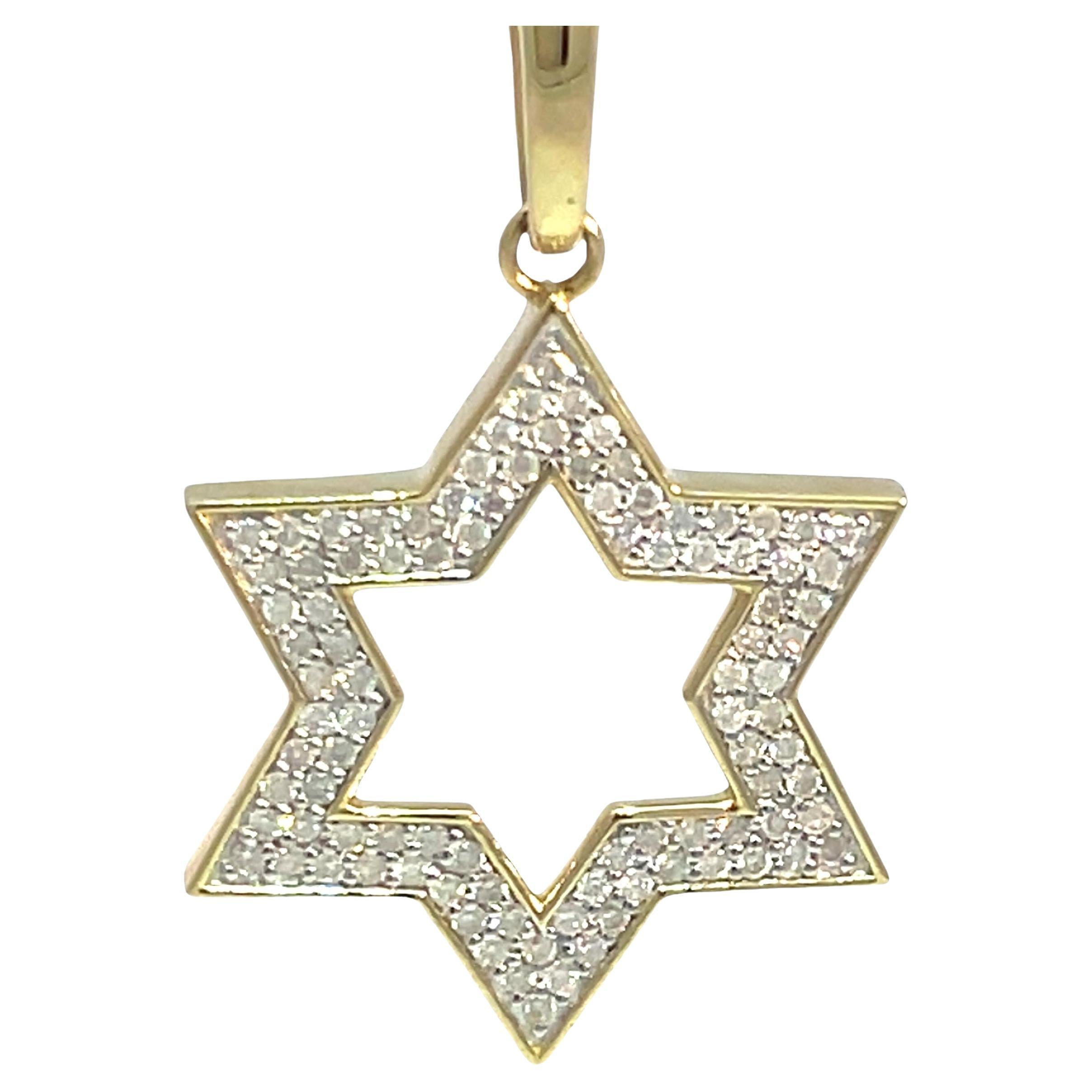 14k Gelbgold Stern von David Diamant-Anhänger Halskette im Angebot