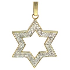 14k Gelbgold Stern von David Diamant-Anhänger Halskette