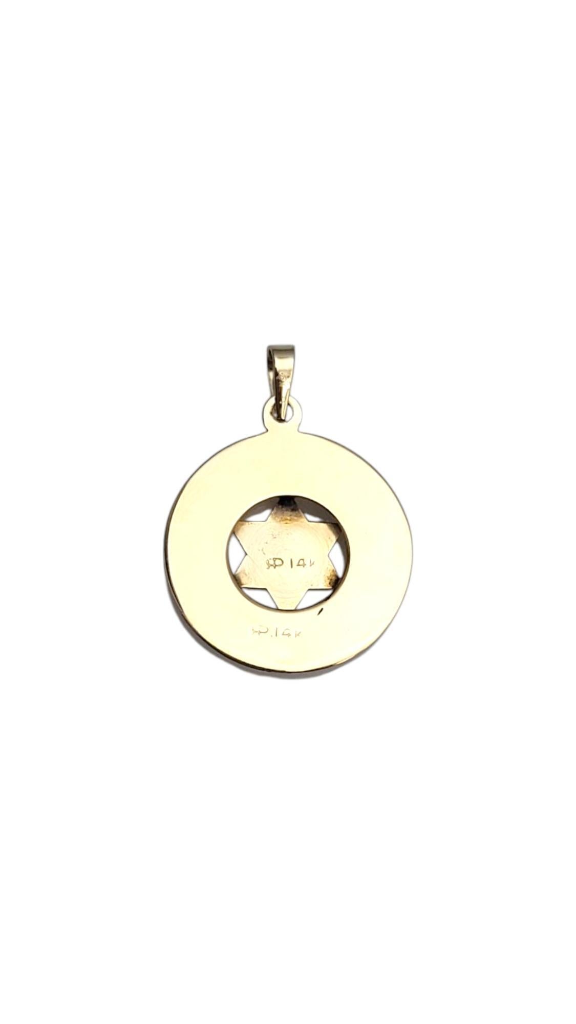 14K Yellow Gold Star of David Pendant

Shine bright with faith and flair! This Star of David pendant is meticulously detailed in 14K yellow gold.

Size: 20.7 mm X 18.2 mm X 1.6 mm

Weight: 1.4 g / 0.9 dwt.

Hallmark: 14K

Very good condition,