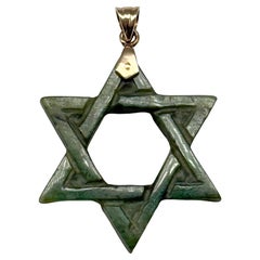 14K yellow gold Star of David pendant set with jade