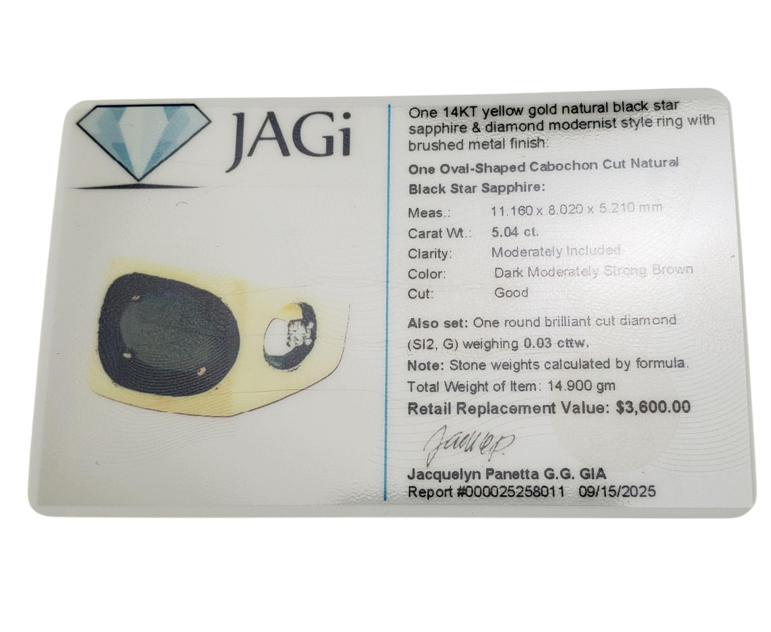 Bague en or jaune 14K saphir étoilé et diamant Taille 10.25  #23343 en vente 4