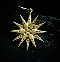 14k Yellow Gold Starburst Pendant Genuine Diamond Star Necklace Unisex Charm .