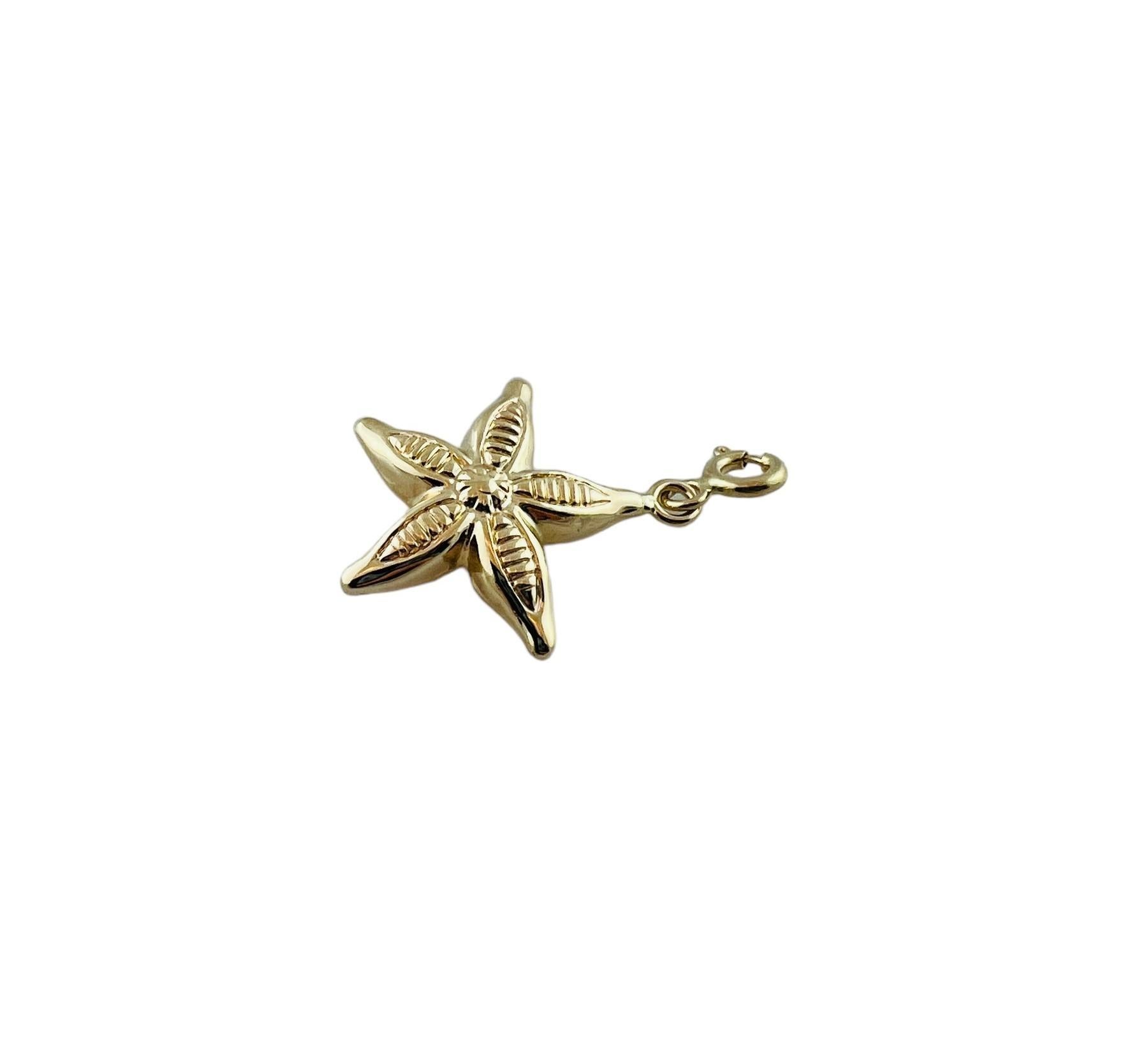 14K Yellow Gold Starfish Charm

This sweet charm  is set in 14K Yellow gold and on a spring ring for ease of putting on charm bracelet

Charm measures approx. 22.1 mm x 19.5 mm x 5.1 mm

1.3 grams / 0.8 dwt

Stamped 585

*Does not come with